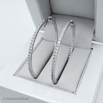 Stříbrné náušnice kruhy zirkonové 40mm